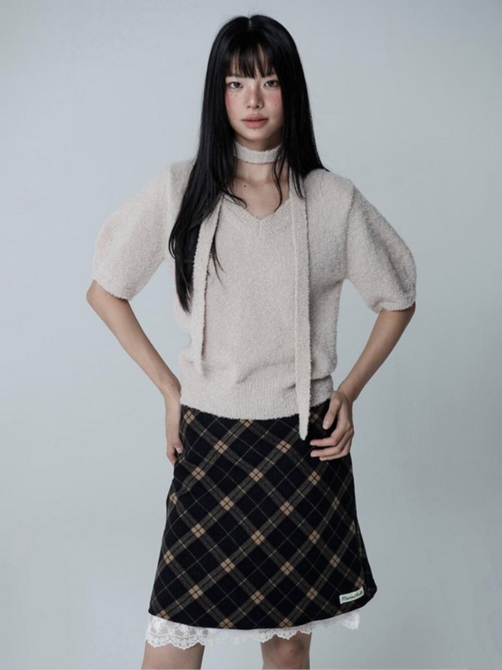 mars en avril  CHECKMATE LACE SKIRT [DARK BROWN]